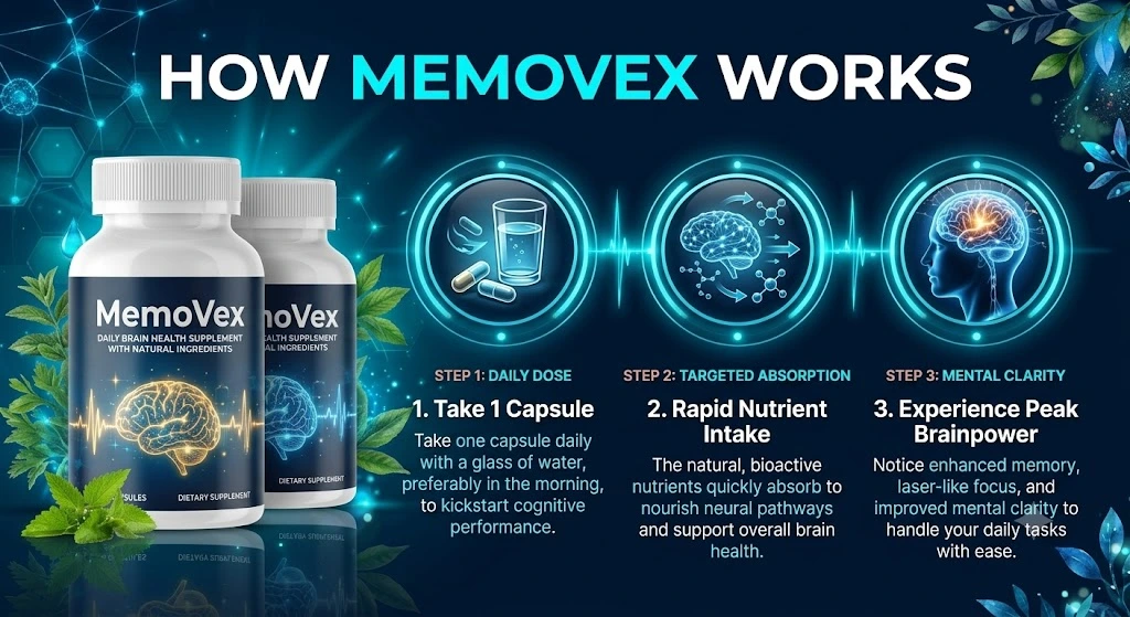 How MemoVex works: take 1 capsule daily, targeted absorption, mental clarity
